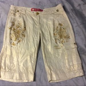 Apple Bottoms Cream Metallic Embroidered Bermuda Shorts